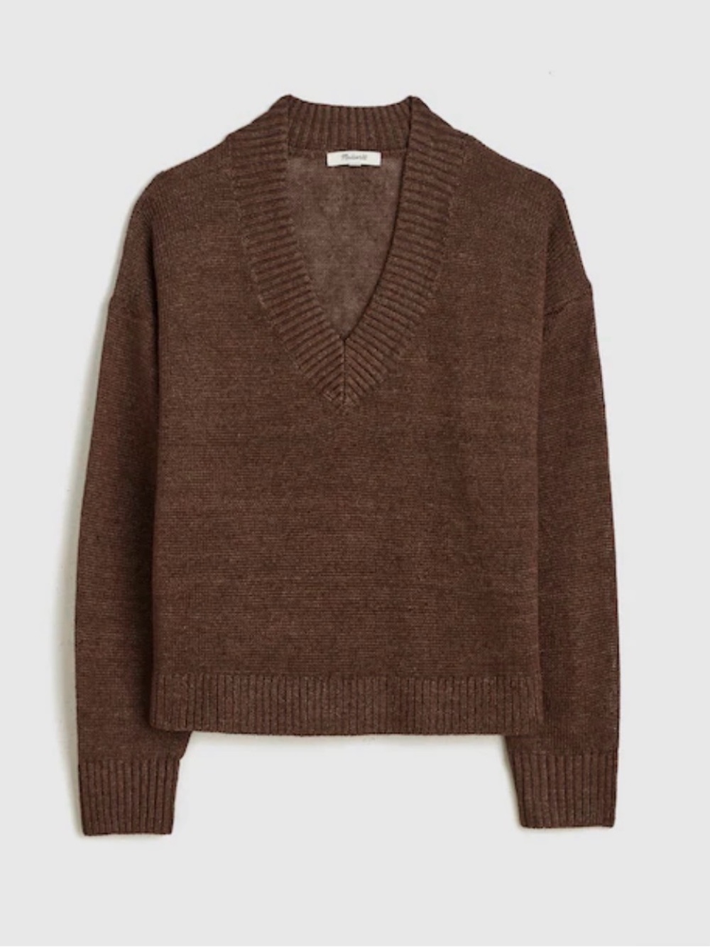 Madewell Women’s Summer Deep V-Neck Sweater in 100% Linen. Airy.Brown.XXS.NWT.
